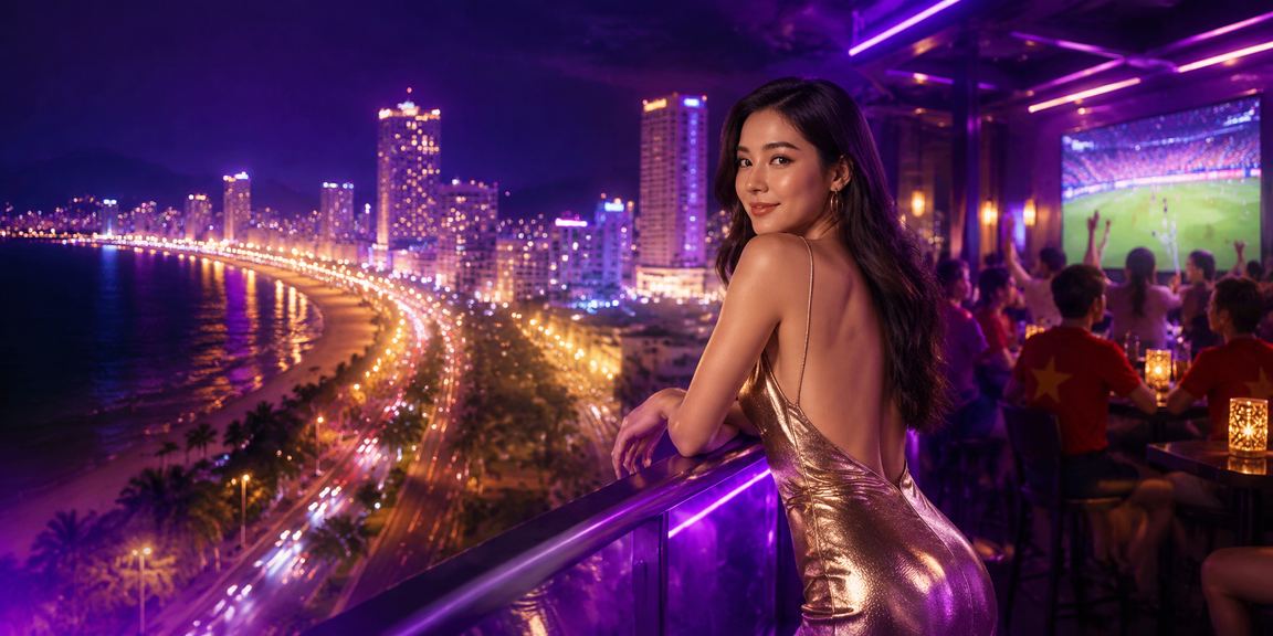 Biển neon sáng rực rỡ tại Nha Trang quảng bá ưu đãi hoàn tiền và bonus cho người chơi