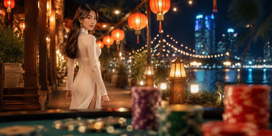 Phụ nữ áo dài Phú Quốc đăng nhập tài khoản casino trực tuyến bên bãi biển xanh